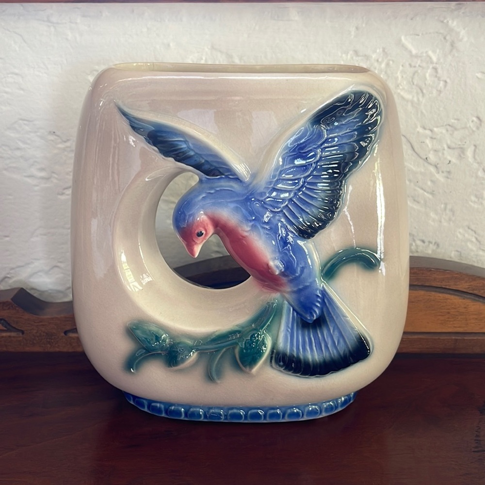 Vintage Royal Copley MCM Pottery Bird Vase/Planter